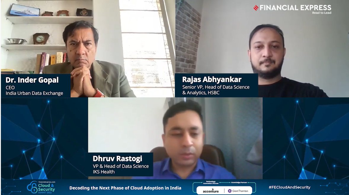 FinancialXpress's tweet photo. Dr. Inder Gopal, India Urban Data Exchange; Rajas Abhyankar, HSBC and Dhruv Rastogi, IKS Health highlighted The Emerging Paradigms of Data Collection & Security.
Watch it here - https://t.co/VhVCRWvbcu
#cloudbanking #security #digitalIndia #CloudAndSecurity
@IKSHealth @isgopal https://t.co/FOOZ5Twy4A