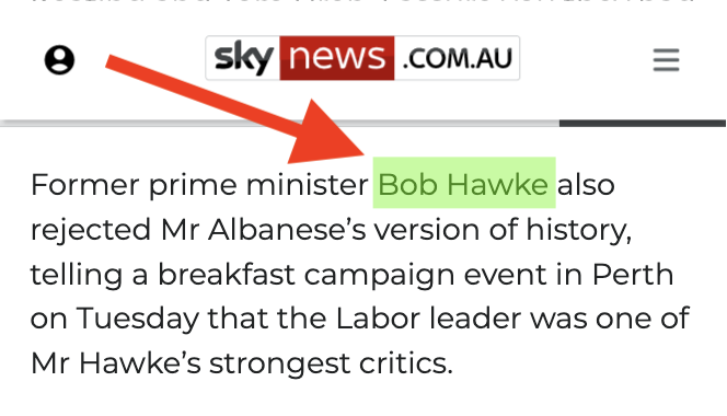 PRGuy17's tweet photo. According to Sky News, Bob Hawke rose from the grave on Tuesday to slam Albo 😁👻 #ausvotes https://t.co/gJsR69Xpsj