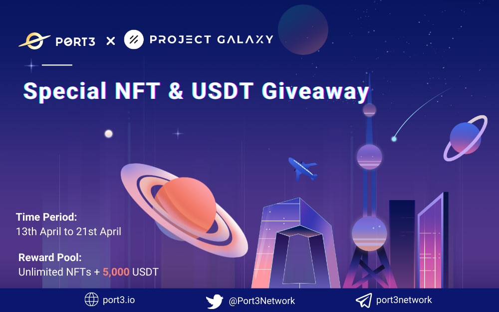 📢 Shoutout to all the starmen
Port3 network has dedicated NFTs for #ProjectGalaxy users❤️
Redeem your loyalty points to explore the singularity galaxy.eco/Port3Network &amp; Claim a Port3 x Galaxy NFT on Project Galaxy, 200 folks will also share a pool of 5,000 $USDT