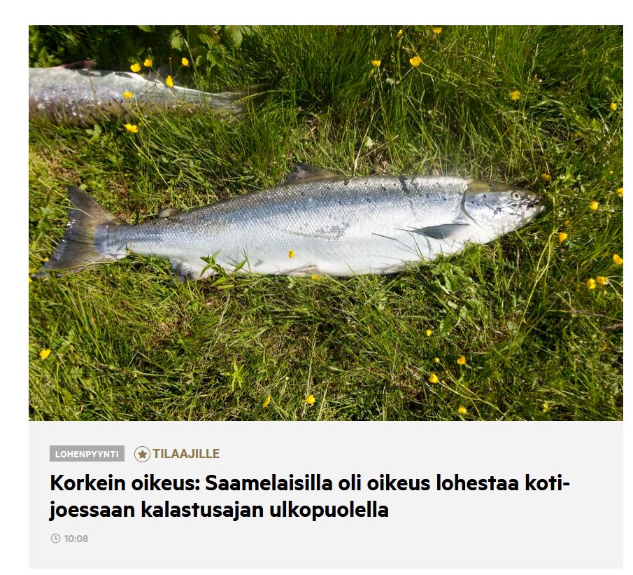 Lapin Kansa - Korkein oikeus: Saamelaisilla oli oikeus lohestaa kotijoessaan kalastusajan ulkopuolella 

lapinkansa.fi/korkein-oikeus…