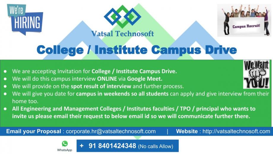 vatsaltechnosof's tweet photo. Hello All,

Greetings from Vatsal Technosoft Pvt. Ltd. !!

Those colleges or institutes of Engineering and Management wants to invite us  for campus drive.

TPO / Faculty / Pricipal / Top Management people please email us on corporate.hr@vatsaltechnosoft.c... https://t.co/gbKkhUldWO