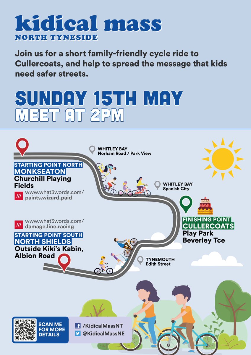 Join us for North Tyneside's first #KidicalMass ride - to campaign for safe cycling infrastructures across the borough, especially for children and families. 

Sunday May 15th at 2 - all details here: ntynesidelivingstreets.org.uk/2022/03/30/kmn… <a href="/KidicalMassNE/">Kidical Mass North East</a>