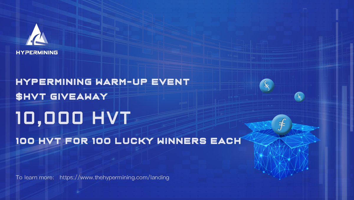 📣HyperMining Warm-up Event: $HVT GIVEAWAY! 🚀To enter: 1️⃣Follow @HyperMining6 and @HyperVerse6 2️⃣Like & RT this post 🎁100 HVT for 100 lucky winners each! Prizes will be sent to winners’ financial accounts in HyperVerse. ⏰The event only lasts 72 hours!