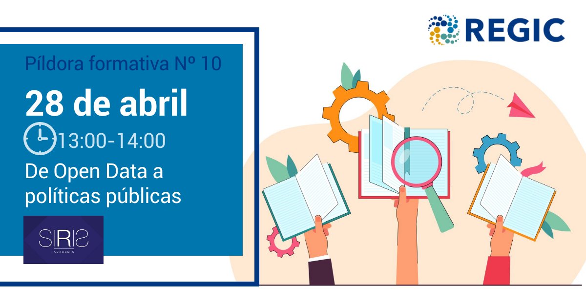 📅 28 de abril os esperamos en nuestra píldora formativa con <a href="/BerRondelli/">Bernardo Rondelli</a> y <a href="/safricard/">Sara Ricardo</a> de @SIRISAcademic para abordar las oportunidades y  retos que ofrece el 𝕆𝕡𝕖𝕟 𝔻𝕒𝕥𝕒 en el sector biomédico
  
🙋🙋‍♂️Dirigido a personal investigador y gestor de entidades adheridas a REGIC