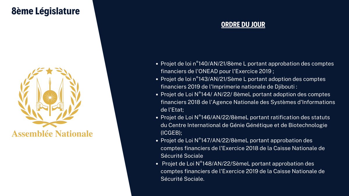 ANDjibouti's tweet photo. #séance #plénière à l'hémicycle
Première séance plénière de la première session Ordinaire de l’an 2022 de l’an 2022 de la 8ème #Législature
#ANDJ https://t.co/nN5UmhjF8h