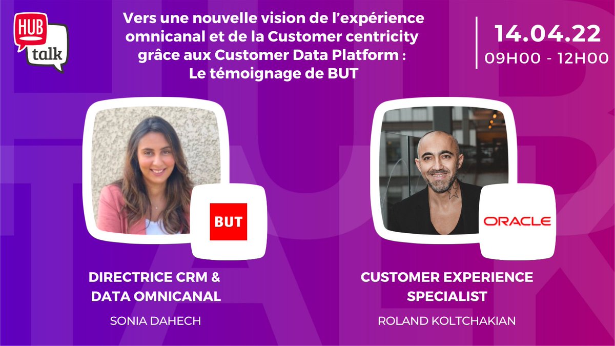 💥Transformation de l’expérience omnicanal et de la Customer centricity grâce aux Customer #Data Platforms ? 

🎙BUT témoigne dans un Hub Talk avec <a href="/RKoltchakian/">Roland Koltchakian</a> !

🗓RDV demain le 14/04 à 11h 👉 social.ora.cl/6011KFWOF
#CDP #CX #CustomerExperience #retail #marketing #digital