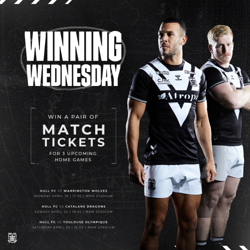 hullfcofficial's tweet photo. 🎁 𝗪𝗜𝗡𝗡𝗜𝗡𝗚 𝗪𝗘𝗗𝗡𝗘𝗦𝗗𝗔𝗬 🎁

Win a pair of match tickets to all three of our upcoming matches at the MKM Stadium this April against Warrington, Catalans, and Toulouse!

Retweet this post, and tag who you'd bring in the replies to be in with a chance! 

⚫️⚪️ #COYH