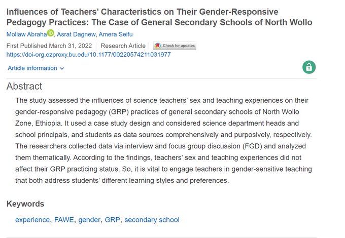 JournalofEd's tweet image. We are excited to highlight this recent manuscript. If you are interested in learning more about gender-responsive pedagogy, check out this study!