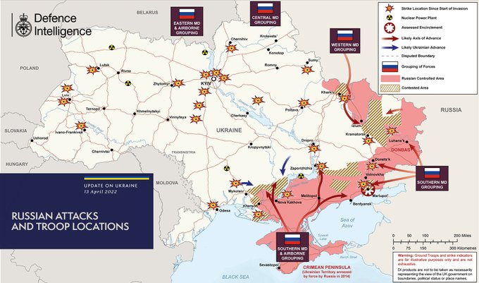 Russian attacks and troop locations map 13/04/22