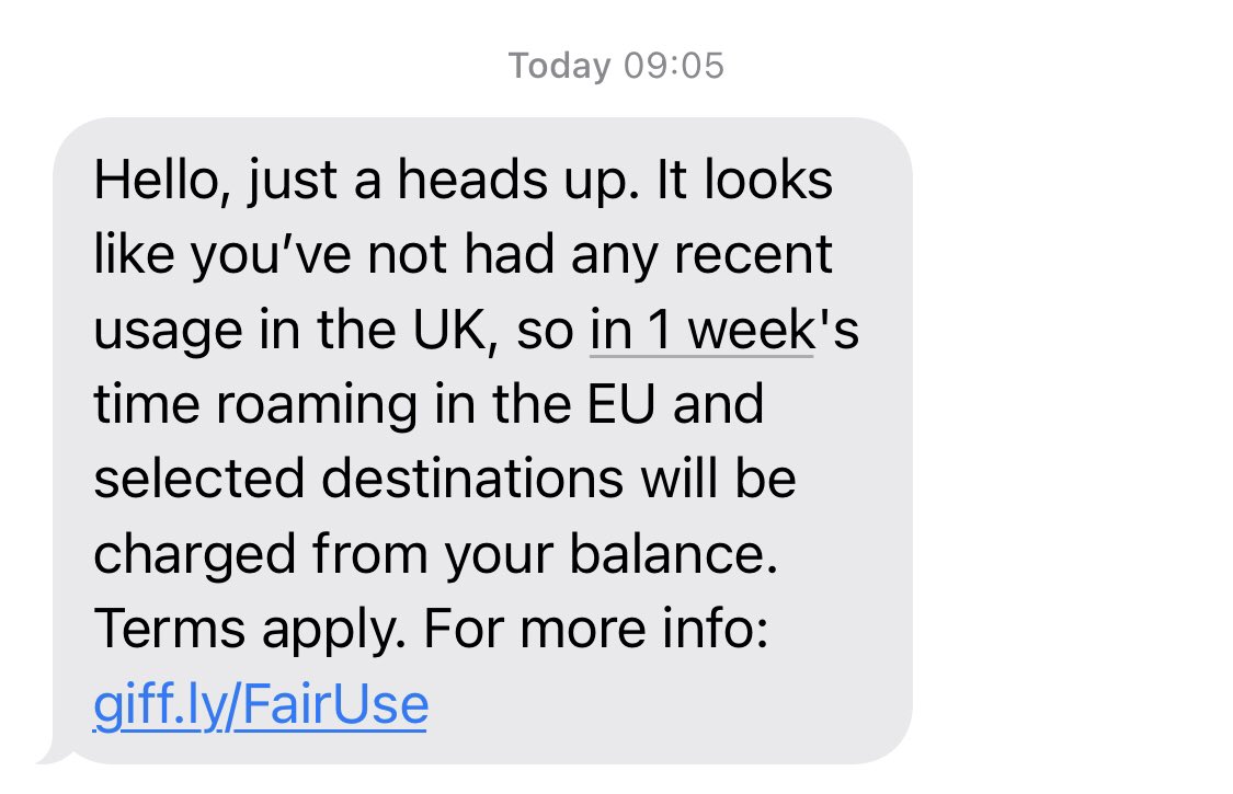 wanderingrob's tweet photo. @giffgaff what does this mean? I’ve not been outside of the UK for two months now so why will I be charged…? https://t.co/q3aQvBH4Cz