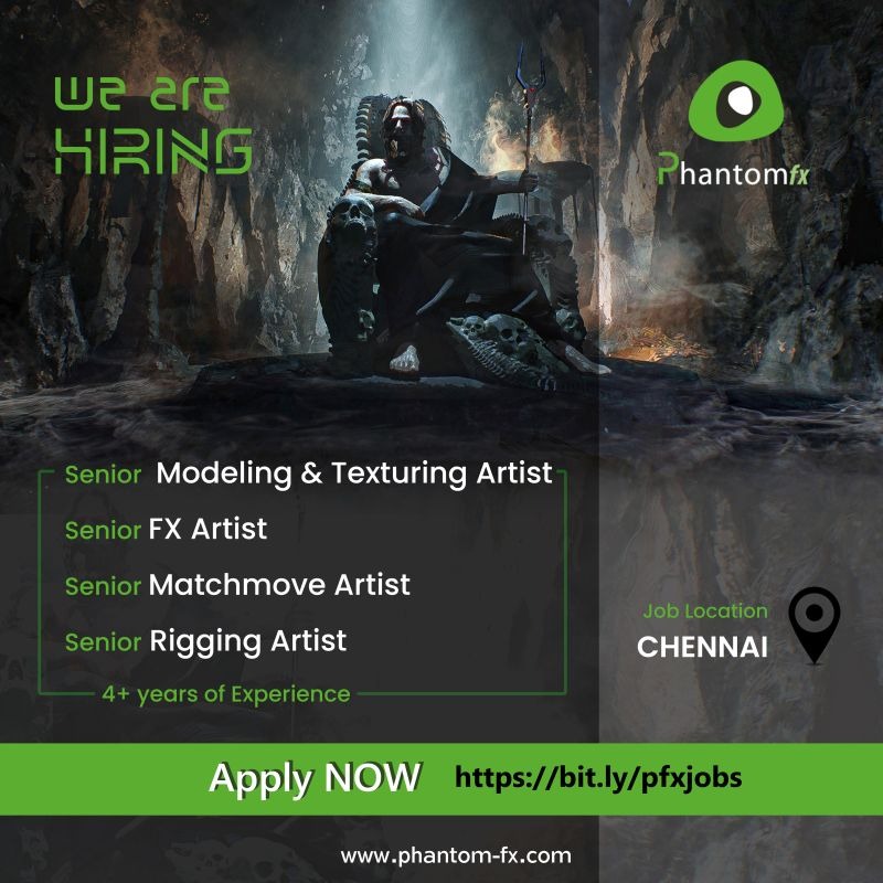 PHANTOMFXCSO's tweet image. Phantomfx is Hiring !

Calling all creative artists to join the workspace of PhantomFx. 

If you are interested, Apply now using the link below.
bit.ly/pfxjobs
 
#job #Chennai #Phantomfx #VFX #CG #modeling&amp;amp;texturing #rigging #fxartist #matchmove #careers