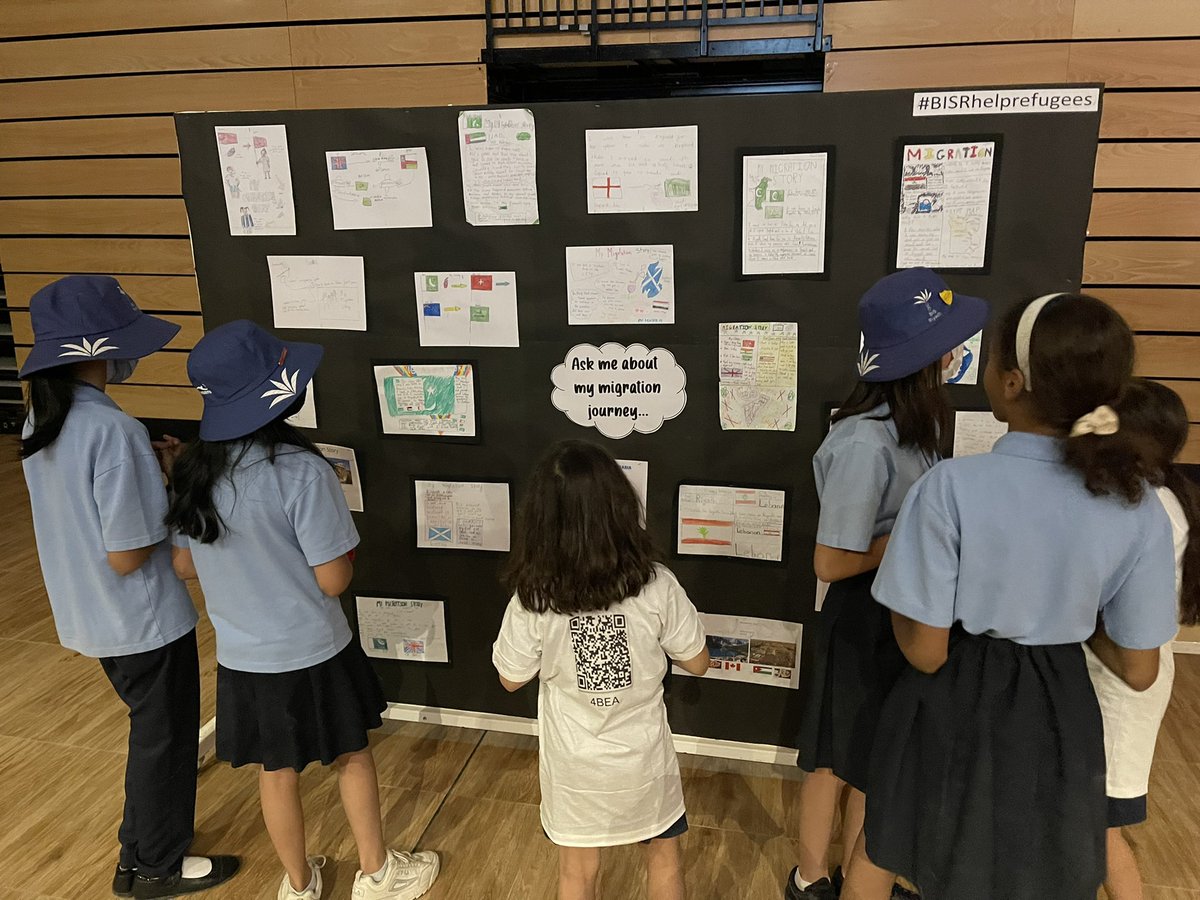 BISRYearFour's tweet photo. Today we have our #BISRY4 Refugee Exhibition showcasing what we have been learning over the past 8 weeks! We are showing round our Y6 pupils at the moment and can’t wait to welcome parents later on! #BISRhelprefugees @BISRPrincipal https://t.co/4T9KW5DOlr