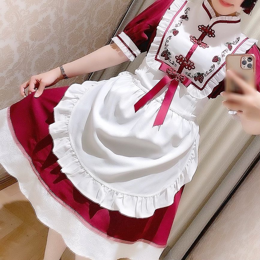 Amavel いちごつみチャイナワンピース チェック クリアランス人気 www