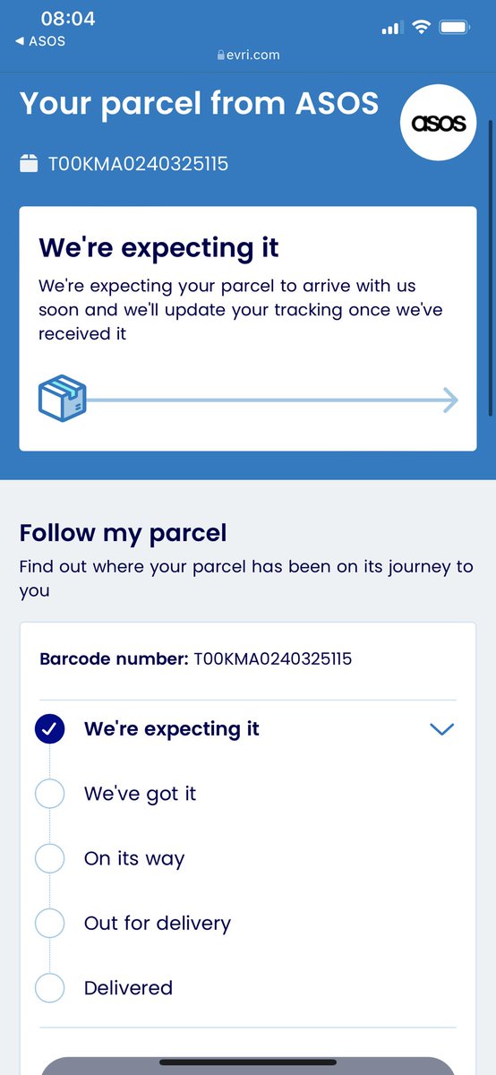 A whole 2 weeks later and still nothing 😂 Just refund me at this point, had to go out and buy the whole order anyway seeing as I need the items last month. @ASOS @Hermesparcels
