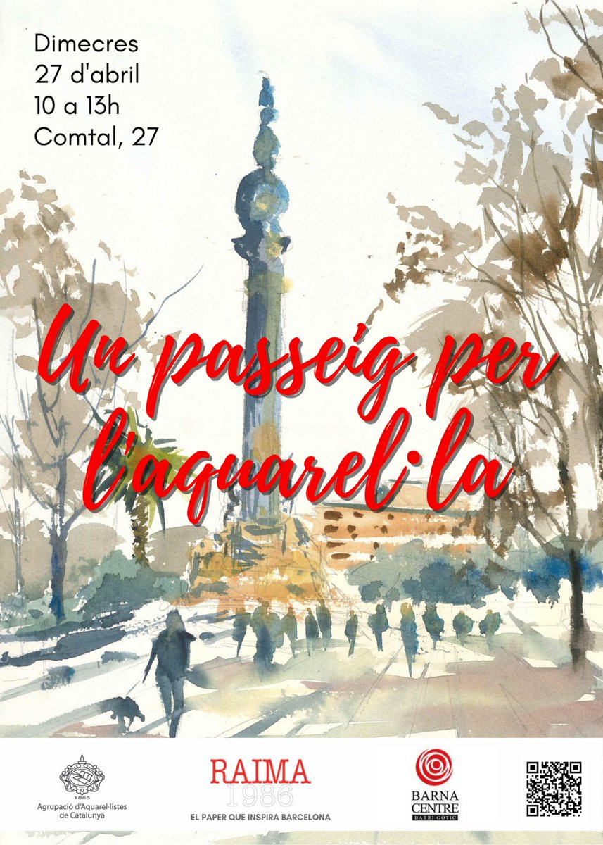 BarnaCentre's tweet photo. El proper dimecres 27 d’abril, d’11 a 13h, un centenar de aquarel·listes🎨🖌 al llarg de tot el carrer #Comtal, ens acostaran la seva visió del #Gòtic. Entre els participats es sortejarà 3 lots de productes de Belles Arts! La participació és lliure prèvia inscripció a @RAIMA_1986 https://t.co/rsoqGLHtmH