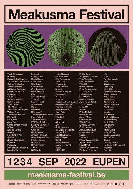thewiremagazine's tweet photo. Meakusma festival announces full lineup for 2022 edition, including Maurice Louca, Eric Copeland, Gavsborg, Pessimist, Wilted Woman and many more. Eupen, 1–4 September:

https://t.co/0F3tYuFE9u https://t.co/M2PZhIZ9fE
