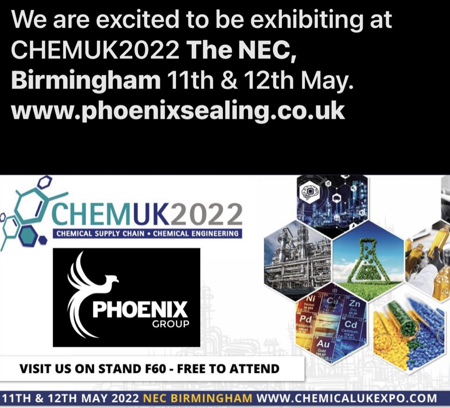 phoenixsealing's tweet photo. Phoenix Group are exhibiting! #CHEMUK2022 11th - 12th May NEC Birmingham UK #sealing #training #jointintegrity #ldar #ukmanufacturing #madeinbritain https://t.co/kiCZRUUeYP