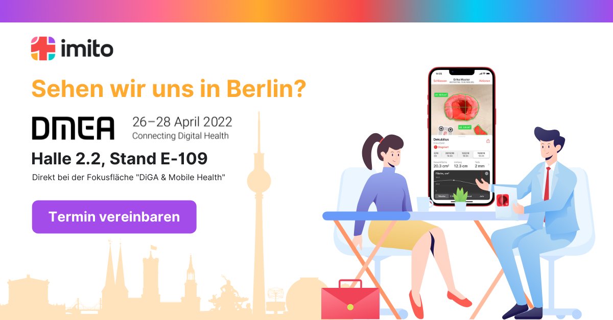 imito_ag's tweet photo. Treffen wir uns auf der @_DMEA ? 🎊 🔜
Nutzen Sie die Gelegenheit und vereinbaren Sie einen persönlichen Termin an unserem #imito Stand E-109 in der Halle 2.2! ⏱
Über den folgenden Link können Sie direkt einen Termin vereinbaren 👉🏼
https://t.co/FN55Nii6bN
#imitorocks #DMEA22 https://t.co/1FNefEuDbp