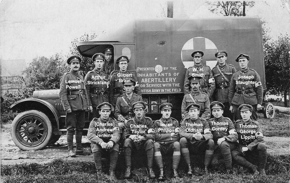 Gezaincourt Cemetery, near the CCS and railhead. One of the prettiest I visited. Final resting place of Ieuan Phillips of Six Bells of the 130th (St John) Field Ambulance. d. 1st Sept 1918. 3rd from left front.