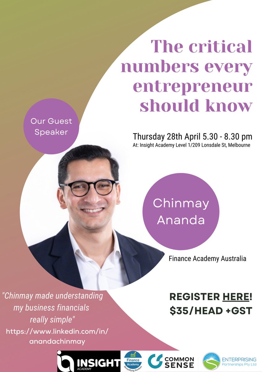 This is a rare opportunity to work with Chinmay whilst he's here in Victoria, register now
enterprisingpartnerships.com.au/event-details/…