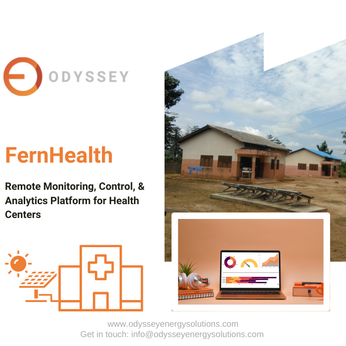 OdysseyEnergyS's tweet photo. New product announcement!📢

Introducing FernHealth: Odyssey's remote monitoring, control &amp; analytics platform specifically designed for health facility electrification!

Stay tuned for more information 

#remotemonitoring #solorenergy #solorpower #renewableenergy #healthcare https://t.co/53bdi3owpH