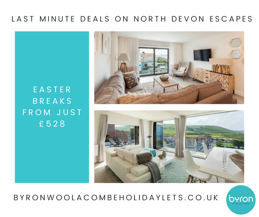 Byron Woolacombe (@byronwoolacombe) on Twitter photo Book now and escape to the North Devon coast just in time for the long Easter weekend.
Grab up to 50% OFF our selection of luxury holiday apartments and penthouses, all just a stone's throw from Woolacombe Beach.
Book Now!➡️ byronwoolacombeholidaylets.co.uk/.../easter.../ #lastminutedeals #easterbreaks Book now and escape to the North Devon coast just in time for the long Easter weekend.
Grab up to 50% OFF our selection of luxury holiday apartments and penthouses, all just a stone's throw from Woolacombe Beach.
Book Now!➡️ byronwoolacombeholidaylets.co.uk/.../easter.../ #lastminutedeals #easterbreaks