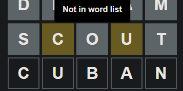 omgmaxpower's tweet photo. imagine taking an embargo so far you have to deny the existance of the word CUBAN in #wordle lol 

'Swiss' or 'Greek' works btw (not a spoiler)

wtf @nytimes actually https://t.co/QmE8I6HnQj