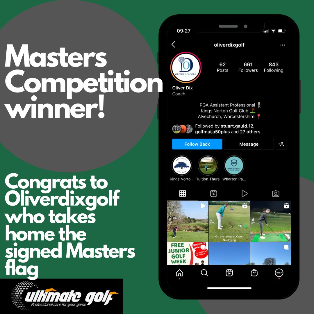 We have our Masters competition winner! Congratulations to Oliverdixgolf from Instagram who takes home the signed Masters flag Thank you to everyone who entered #UltimateGolf #Staffsgolf #Golfgiveaway #Golfer #TheMasters #Masters22 #RoryMcilroy #Tigerwoods #ScottieScheffler