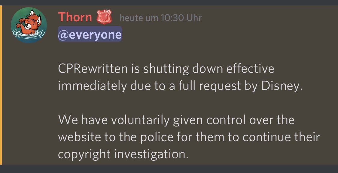 +++++ BREAKING +++++
Disney is shutting down CPR.
Servers are still up but expected to be offline very soon.
Make sure to enjoy the final moments. #cpr #waddleon