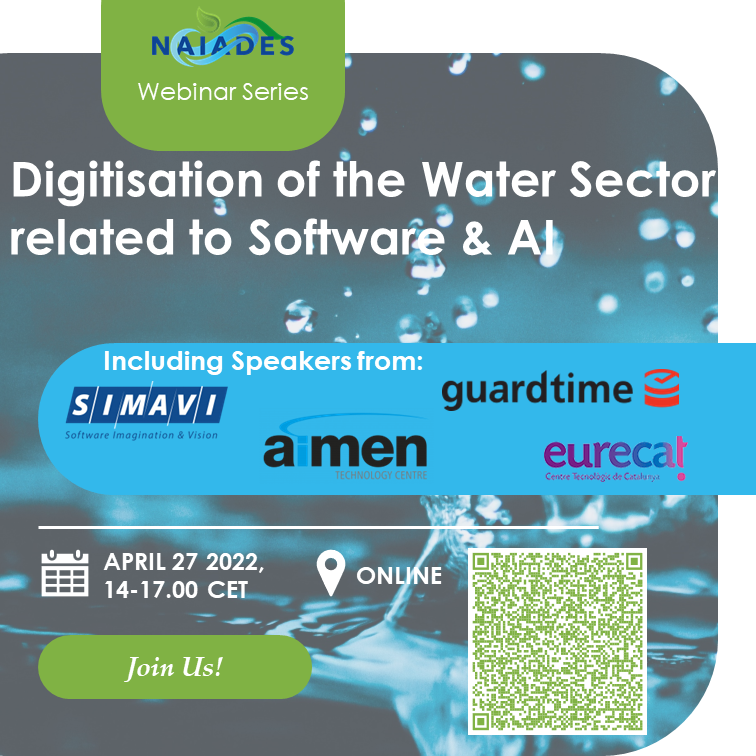 💾 SAVE THE DATE! Join the <a href="/naiadesproject/">NAIADES 💧</a> #Webinar 6 'Digitisation of the water sector related to software &amp; AI' on April 27th from 14-17 CET! 🔗join: bit.ly/3LOKv9C ➕more: bit.ly/3xhWvMx  <a href="/EU_H2020/">Horizon 2020</a>  <a href="/ict4water_eu/">ict4water_eu</a> <a href="/SCOREwaterEU/">SCOREwater</a> <a href="/aqua3seu/">aqua3S</a> <a href="/digitalwater_eu/">digital-water.city</a>