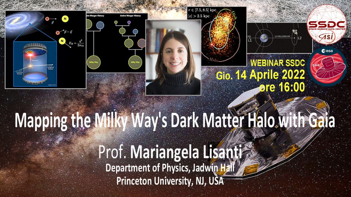 #SSDCseminar Mapping the Milky Way's Dark Matter Halo with @ESAGaia Speaker: Prof. Mariangela Lisanti - Dept. of Physics, Princeton University, NJ, USA Link MS Teams: teams.microsoft.com/l/meetup-join/… Il video sarà disponibile sul canale #Youtube di SSDC youtube.com/channel/UCei5d…