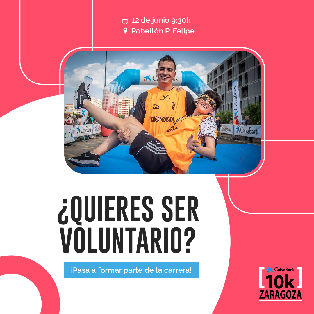 10kzaragoza's tweet photo. 📣 Participa como voluntario/a en una de las #carreras más populares de #Zaragoza 🏃🏻‍♀️🏃🏻🔝
🎁  Verás la carrera en 1ª fila y recibirás la misma bolsa y camiseta que los participantes.

El 12 de junio tienes una cita, ¡apúntate con tus amig@s! Escríbenos 📩 carrera@10kzaragoza.com https://t.co/1muLdFRqpw