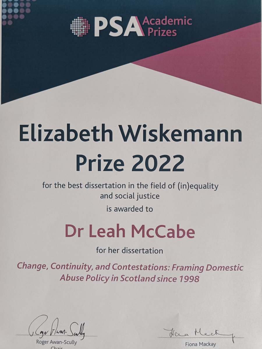 DrLeah_McCabe's tweet image. ✨Thrilled and honoured to have been awarded the @PolStudiesAssoc Elizabeth Wiskemann prize for best dissertation in (in)equality &amp;amp; social justice. Hoping to publish from my thesis soon, so keep your eyes  peeled 👀! ✨#PSA2022