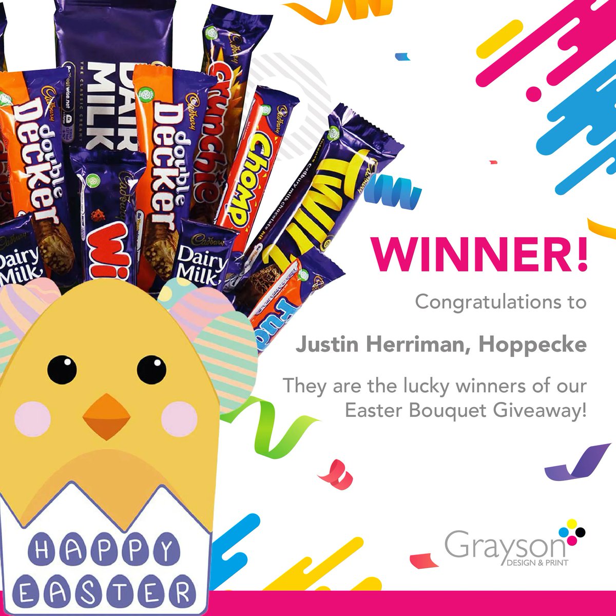 GraysonPrint's tweet photo. Congratulations to the winner of the Easter Bouquet Giveaway, Justin Herriman from Hoppecke! https://t.co/G6AE4K9P0v