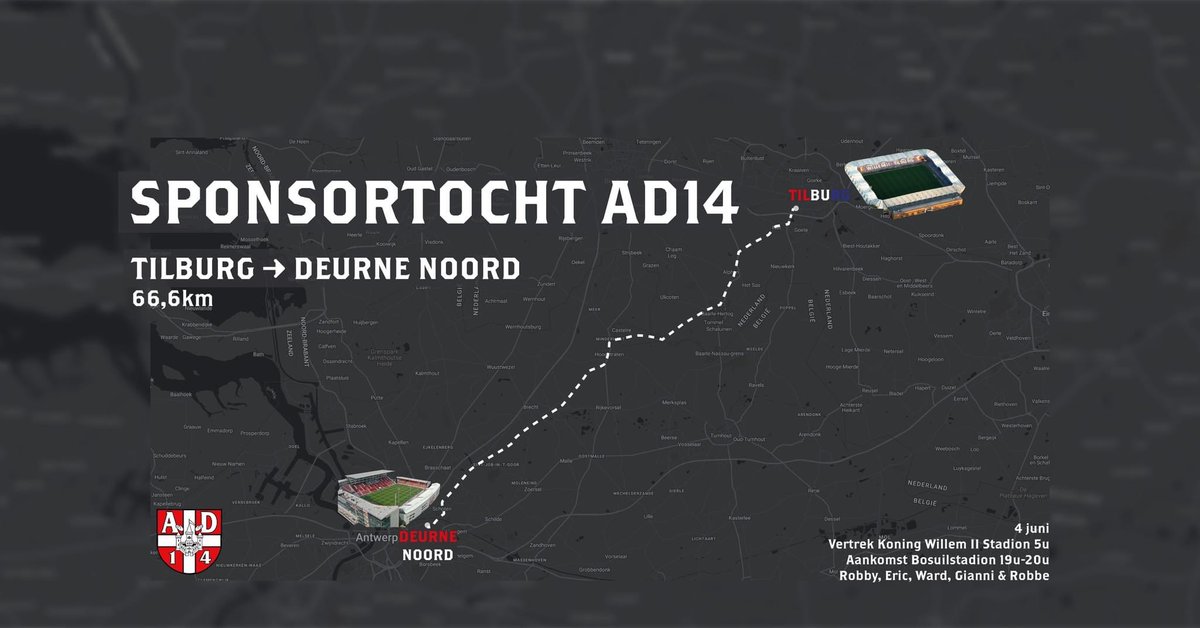 AntwerpDynamite's tweet photo. Sponsortocht(je) ten voordele van AD, wandeling van Tilburg naar den Bosuil. Ge kunt per km sponsoren, vrije bijdrage. 

Moest ge ons willen sponsoren stuur ons een berichtje met welke km ge wilt nemen en voor hoeveel en het wordt genoteerd. https://t.co/yphXmX8IRS