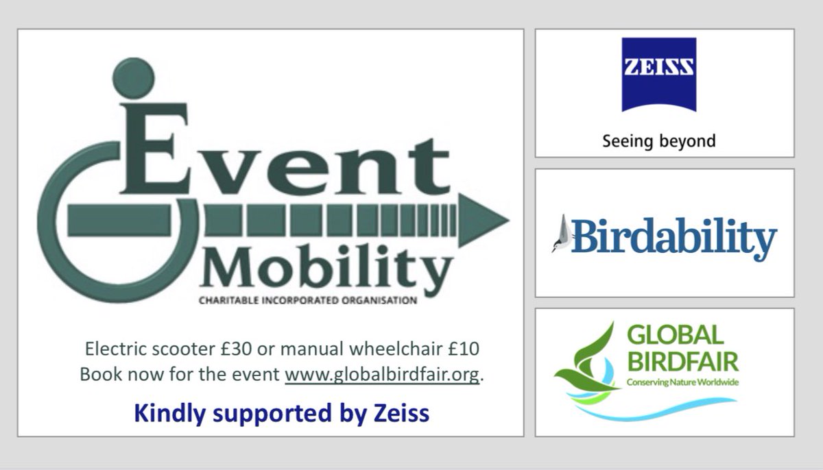 Global Birdfair (@globalbirdfair) on Twitter photo At Global Birdfair we’re happy to help everyone enjoy the event😃
<a href="/EventMobility1/">Event Mobility</a> are providing assistance to disabled, elderly and impaired mobility visitors
Kindly Supported by <a href="/ZEISSBirding/">ZEISS Birding</a>
Book at
eventmobility.org.uk/book-your-scoo…
See you there!
15, 16 & 17 July
globalbirdfair.org At Global Birdfair we’re happy to help everyone enjoy the event😃
<a href="/EventMobility1/">Event Mobility</a> are providing assistance to disabled, elderly and impaired mobility visitors
Kindly Supported by <a href="/ZEISSBirding/">ZEISS Birding</a>
Book at
eventmobility.org.uk/book-your-scoo…
See you there!
15, 16 & 17 July
globalbirdfair.org