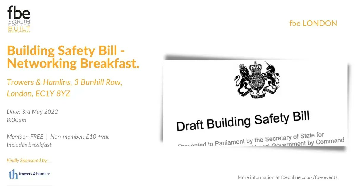 fbe (@fbeonline) on Twitter photo Join <a href="/FBELondon/">FBE London</a> and sponsors <a href="/Trowers/">Trowers & Hamlins</a> for their next event "Building Safety Bill - Networking Breakfast".
Full details and to book at: buff.ly/3wXgH6h
#fbe #london #constructionindustry #builtenvironment #buildingsafety #buildingsafetybill Join <a href="/FBELondon/">FBE London</a> and sponsors <a href="/Trowers/">Trowers & Hamlins</a> for their next event "Building Safety Bill - Networking Breakfast".
Full details and to book at: buff.ly/3wXgH6h
#fbe #london #constructionindustry #builtenvironment #buildingsafety #buildingsafetybill