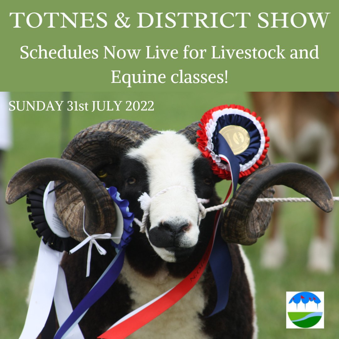 The schedules for livestock and equine classes are now live on the Totnes show website and entries are open! Online entries must be completed by 10 June 2022. For cattle totnesshow.com/competitors/ca… For sheep totnesshow.com/competitors/sh… For Horses totnesshow.com/competitors/ho…