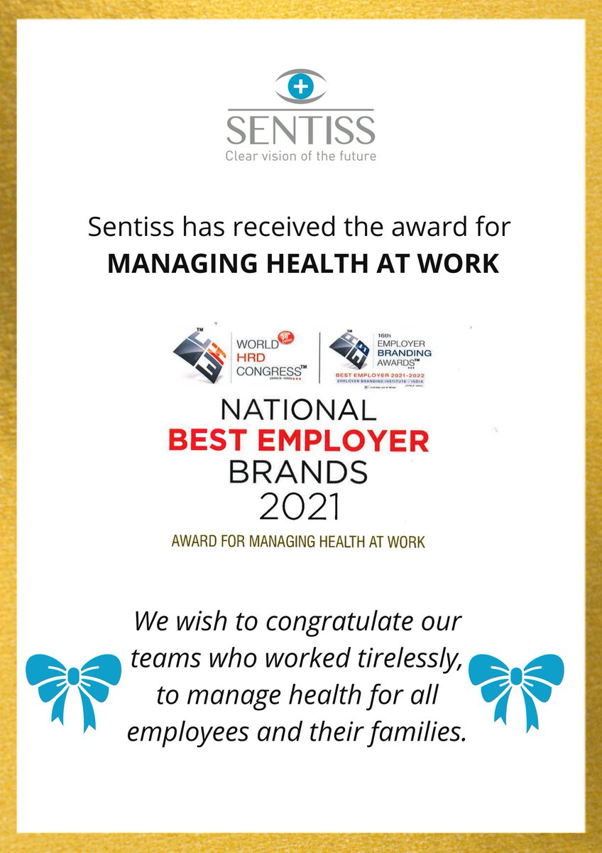 sentisspharma's tweet photo. Sentiss has received the National Best Employer Brands 2021 award for Managing Health at Work. 
we are grateful for the recognition! 
Kudos to team Sentiss #greatplacetowork #lifeatsentiss https://t.co/HgUtXATRgQ