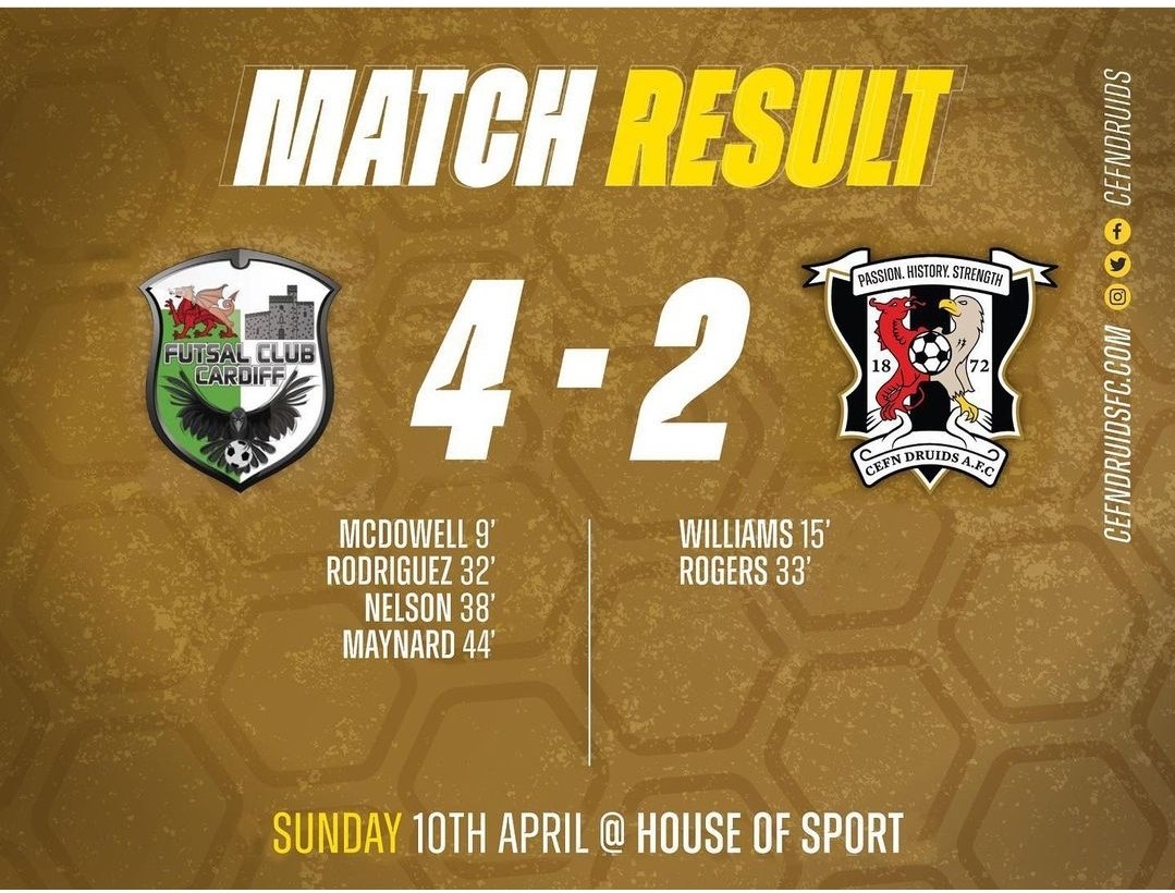 Champions league dream ended with just 90 seconds remaining.  We then fell behind for the first time over 2 legs in extra time. Congratulations to Cardiff on their victory and <a href="/FAWales/">FA WALES</a> for a good event #druidsfutsal