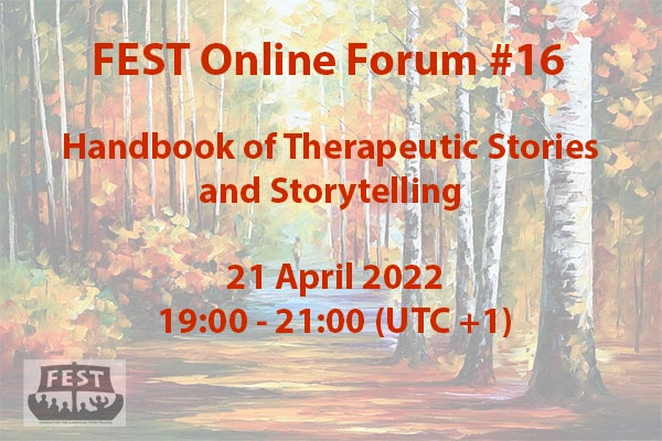 FEST (@feststory) on Twitter photo Very interesting book-presentation at the FEST Online forum om 21/04. Register now and learn more about the Routledge international Handbook of Therapeutic Stories and Storytelling!
fest-network.eu/event/fest-onl… Very interesting book-presentation at the FEST Online forum om 21/04. Register now and learn more about the Routledge international Handbook of Therapeutic Stories and Storytelling!
fest-network.eu/event/fest-onl…