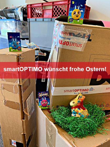 Dieses Jahr werden die Ostereier bei uns zwischen Umzugskartons versteckt, da viele der Osnabrücker Kolleg:innen momentan in den neuen Firmensitz nebenan ziehen. Das smartOPTIMO-Team wünscht Ihnen schon jetzt frohe #Ostertage bei hoffentlich gutem Wetter & eine schöne freie Zeit! https://t.co/EnmtOt3R6Y