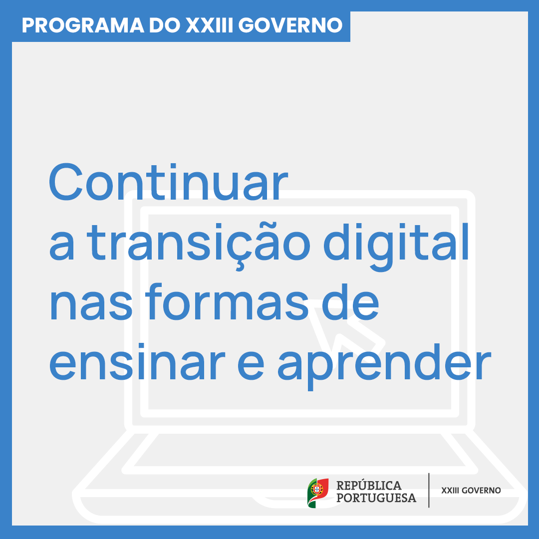 Educacao_PT's tweet image. A melhoria das aprendizagens passa pela transição digital. Vamos criar laboratórios digitais, alargar os Clubes Ciência Viva, criar Centros Tecnológicos Especializados, fomentar o ensino da computação e erradicar as bolsas de analfabetismo. Saiba + em portugal.gov.pt/pt/gc23/govern…