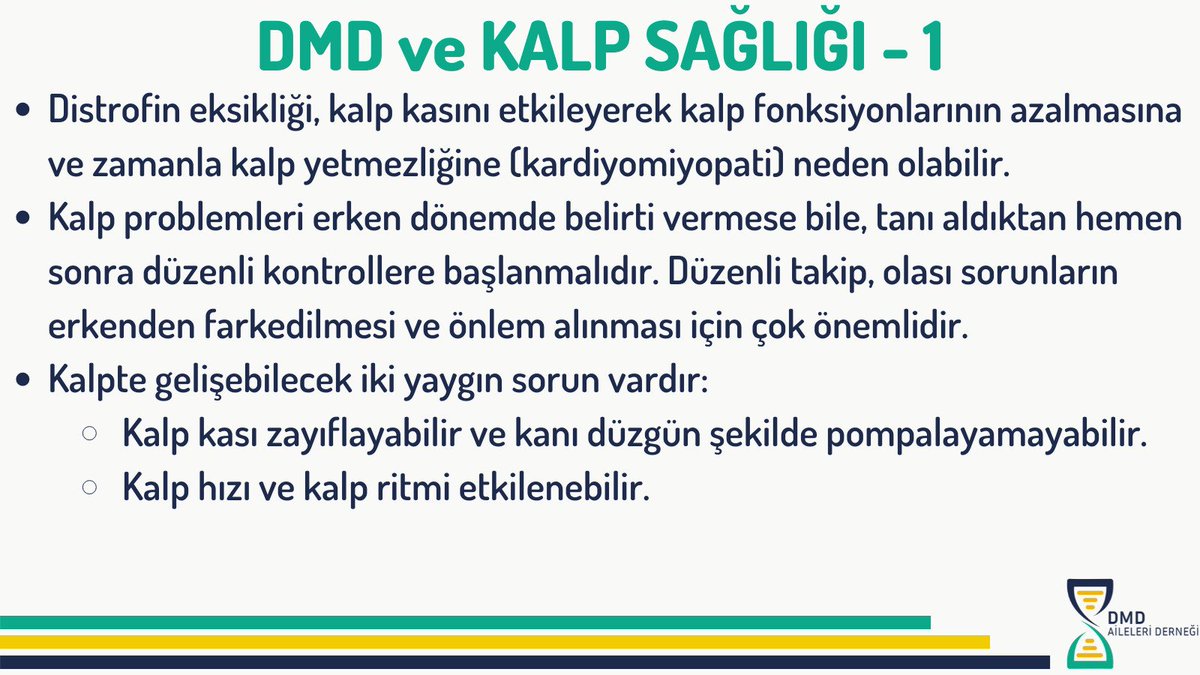 Dmd_aileleri's tweet photo. Distrofin eksikliği, kalp kaslarını da etkiler ve DMD hastalarında ilerleyen yaşlarda kalp yetmezliği (kardiyomiyopati) gelişmesine sebep olabilir. Erken yaşta düzenli kontrollere başlamak önemlidir.

Daha fazla bilgi için https://t.co/1tFdXFH7Nh adresini ziyaret edebilirsiniz. https://t.co/lcAqvkemMd
