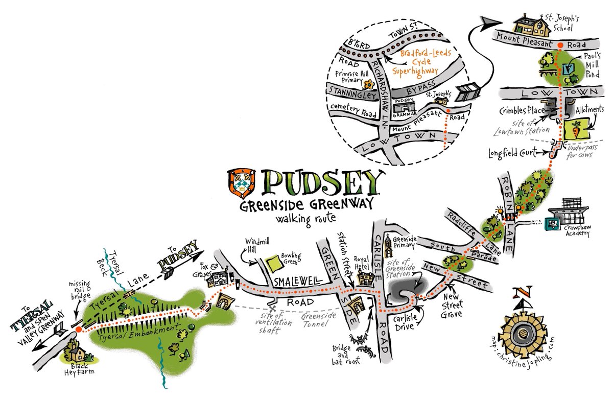 🌳🚶‍♂️🚴‍♀️🦇🌲New walking map created for the proposed Greenside Greenway in #Pudsey, following the route of the old railway. Keep up with what's happening here: greensidegreenway.org
