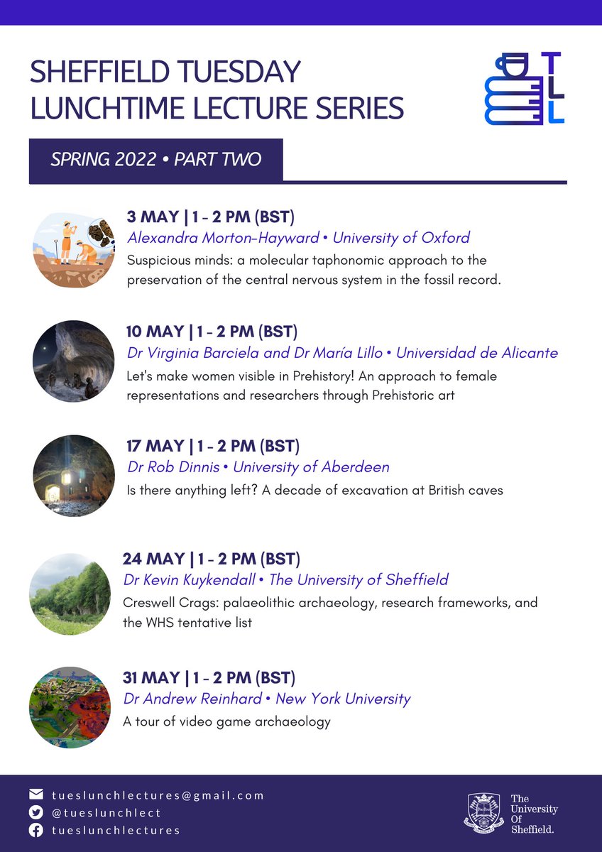 We're very excited to share the second part of our #ArchaeologyTalks for #Spring2022! Save the dates and join us on some free lunchtime lectures at <a href="/UniShefArch/">Archaeology at Sheffield</a> 🏺🦴🏛️

📌Free and online
📍At <a href="/UniShefArch/">Archaeology at Sheffield</a>

#Archaeology #archaeologytwitter #Anthropology