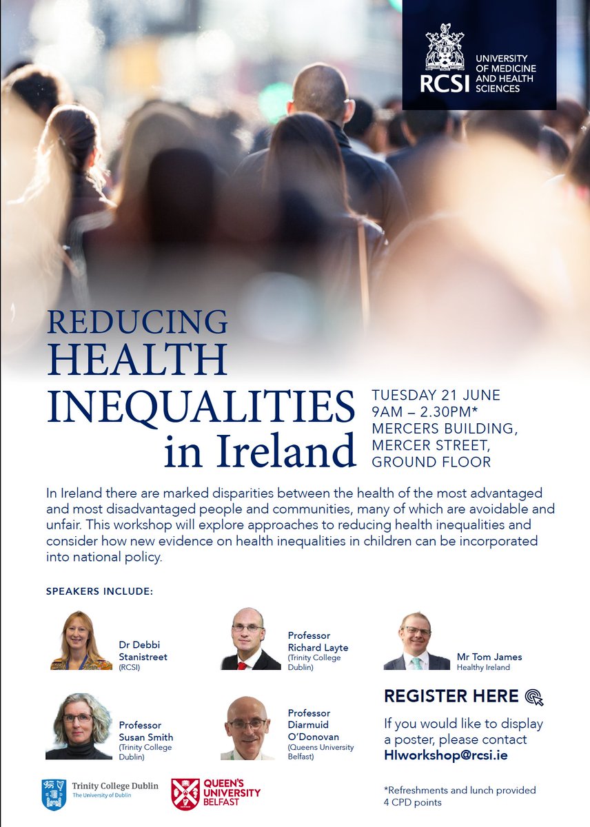 Debbi Stanistreet (@debstanistreet) on Twitter photo Places are filling up fast for our 'Reducing Health Inequalities' workshop on Tuesday 21st June at @RCSI . Hope you can join us! Organised in conjunction with @TCDdublin and <a href="/QUBelfast/">Queen's University Belfast 🎓</a> Places are filling up fast for our 'Reducing Health Inequalities' workshop on Tuesday 21st June at @RCSI . Hope you can join us! Organised in conjunction with @TCDdublin and <a href="/QUBelfast/">Queen's University Belfast 🎓</a>