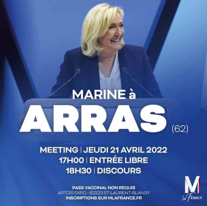 kev_ansart's tweet image. 📣 Marine Le Pen tiendra son dernier meeting à Arras le jeudi 21 avril prochain ! J&apos;y serai et vous ? Ⓜ️

#MarinePresidente