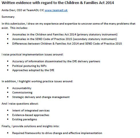 Butterflycolour's tweet photo. I have submitted my evidence to @HLChildrenAct Inquiry.  Here is a summary of the points I raise. 
#SEND #CfA2014

All submissions need to be in by 25th April 2022 https://t.co/DjBeL0O2B1 https://t.co/QHKSKopOrx