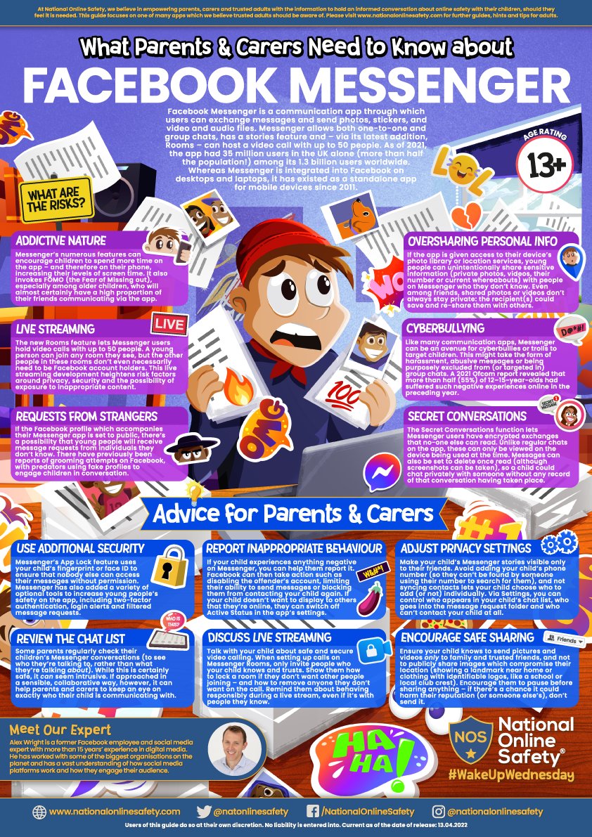 Eight billion messages every day 😲📱 How many of those are potentially harmful? This week’s #WakeUpWednesday guide highlights some #OnlineSafety dangers that trusted adults need to be aware of to protect young people on Facebook Messenger 🛡

Download >> hubs.ly/Q017_3Mr0